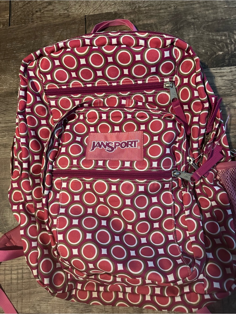 Jansport Pink and White Circle Print Kids Backpack